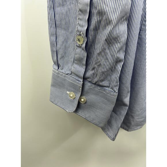 John Varvatos Shirt Slim Fit Stripe Button‎ Front Blue White Size 16 1/2 37 37 - Picture 6 of 10